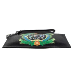 Versace Black Leather Floral Printed Wristlet Pouch For Women -Versace Official Website luxury women versace used handbags p279108 001