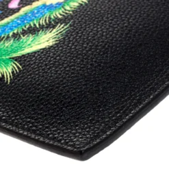 Versace Black Leather Floral Printed Wristlet Pouch For Women -Versace Official Website luxury women versace used handbags p279108 004