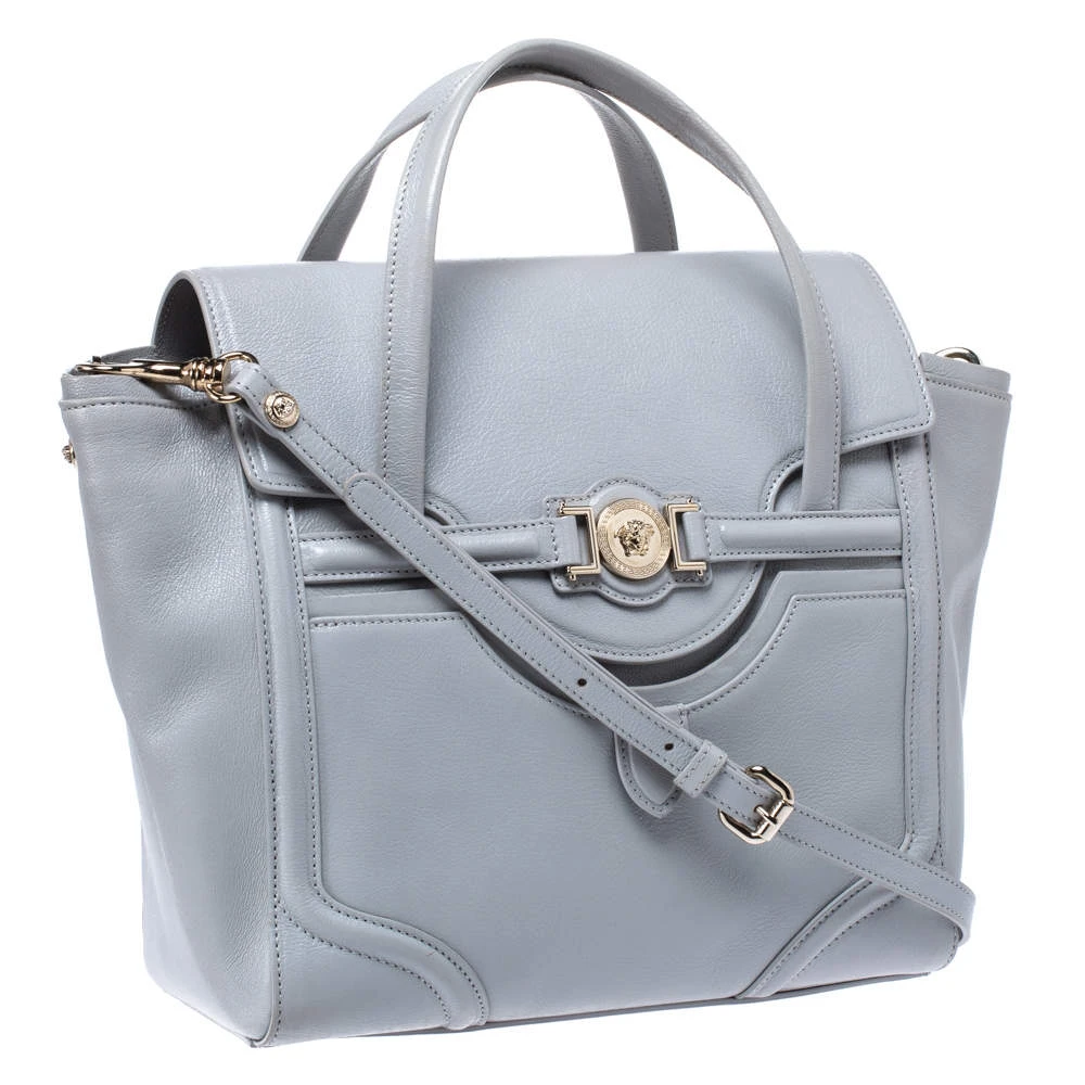 Versace Grey Leather Medusa Flap Tote For Women 3 Versace Grey Leather Medusa Flap Tote For Women - Image 3