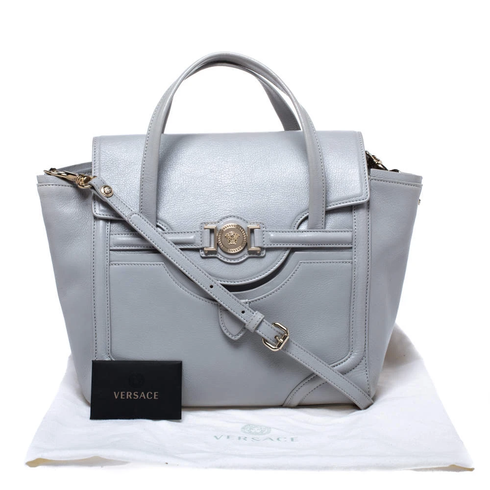 Versace Grey Leather Medusa Flap Tote For Women 9 Versace Grey Leather Medusa Flap Tote For Women - Image 9