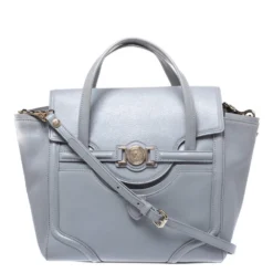 Versace Grey Leather Medusa Flap Tote For Women