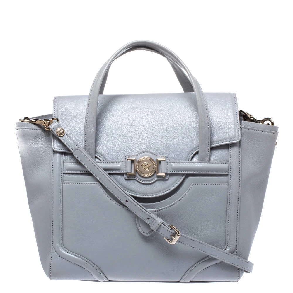 Versace Grey Leather Medusa Flap Tote For Women 1 Versace Grey Leather Medusa Flap Tote For Women
