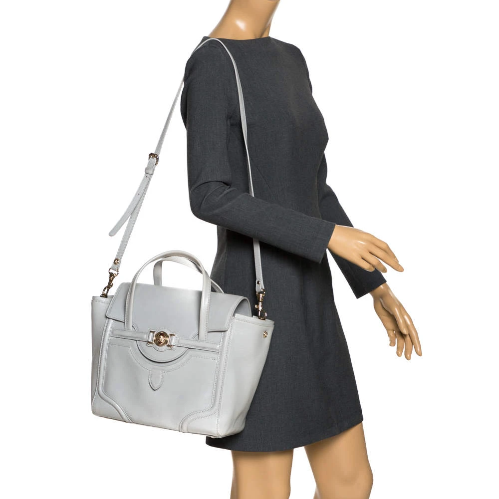 Versace Grey Leather Medusa Flap Tote For Women 2 Versace Grey Leather Medusa Flap Tote For Women - Image 2