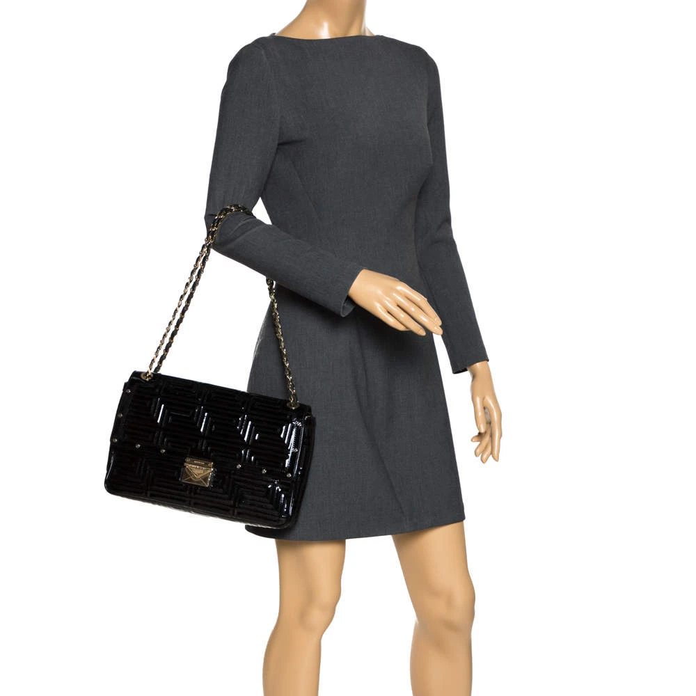 Versace Black Patent Leather Flap Shoulder Bag For Women 2 Versace Black Patent Leather Flap Shoulder Bag For Women - Image 2