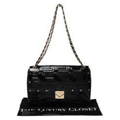 Versace Black Patent Leather Flap Shoulder Bag For Women 19 Versace Black Patent Leather Flap Shoulder Bag For Women -Versace Official Website luxury women versace used handbags p280723 005