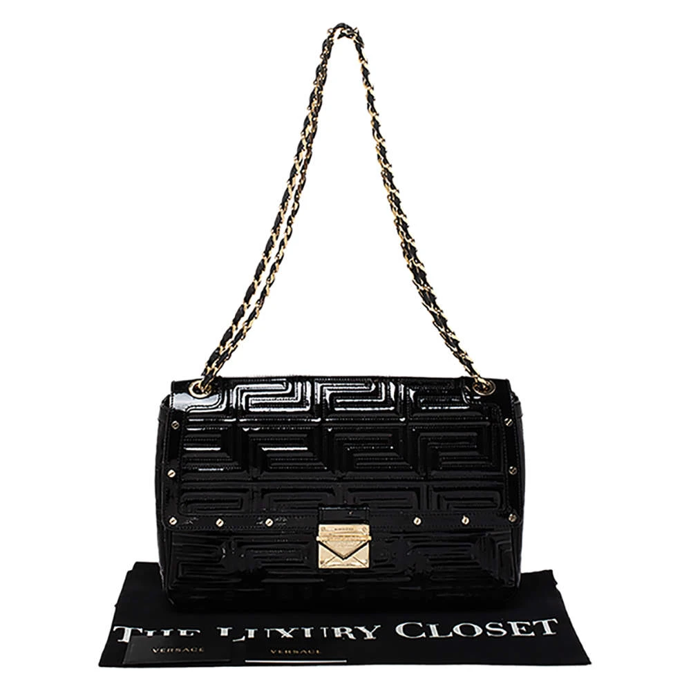 Versace Black Patent Leather Flap Shoulder Bag For Women 9 Versace Black Patent Leather Flap Shoulder Bag For Women - Image 9