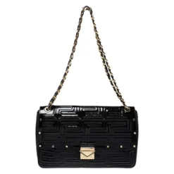 Versace Black Patent Leather Flap Shoulder Bag For Women