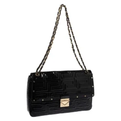 Versace Black Patent Leather Flap Shoulder Bag For Women 13 Versace Black Patent Leather Flap Shoulder Bag For Women -Versace Official Website luxury women versace used handbags p280723 007