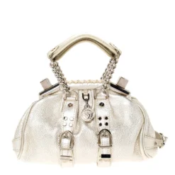 Versace Gold Leather Madonna Framed Satchel For Women