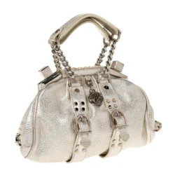 Versace Gold Leather Madonna Framed Satchel For Women -Versace Official Website luxury women versace used handbags p282407 003