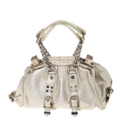 Versace Gold Leather Madonna Framed Satchel For Women -Versace Official Website luxury women versace used handbags p282407 004