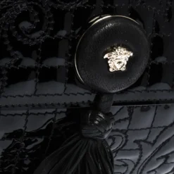 Versace Black Leather Tassel Medusa Shoulder Bag For Women -Versace Official Website luxury women versace used handbags p284768 008