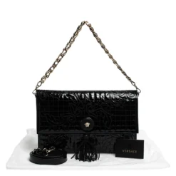 Versace Black Leather Tassel Medusa Shoulder Bag For Women -Versace Official Website luxury women versace used handbags p284768 009