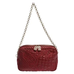 Versace Red Leather Medusa Charm Shoulder Bag For Women