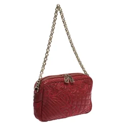 Versace Red Leather Medusa Charm Shoulder Bag For Women -Versace Official Website luxury women versace used handbags p284865 007