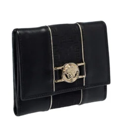 Versace Black Canvas And Leather Compact Wallet For Women -Versace Official Website luxury women versace used handbags p285976 004