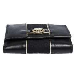 Versace Black Canvas And Leather Compact Wallet For Women -Versace Official Website luxury women versace used handbags p285976 006