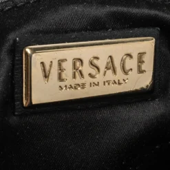 Versace Black/Gold Signature Fabric And Leather Studded Snap Out Of It Satchel For Women -Versace Official Website luxury women versace used handbags p285984 001