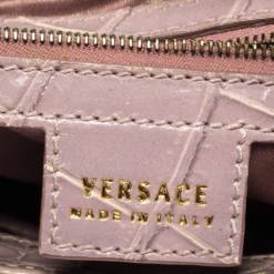 Versace Old Rose Croc Embossed Leather Shoulder Bag For Women -Versace Official Website luxury women versace used handbags p290416 004