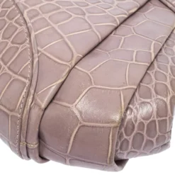 Versace Old Rose Croc Embossed Leather Shoulder Bag For Women -Versace Official Website luxury women versace used handbags p290416 007