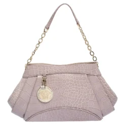 Versace Old Rose Croc Embossed Leather Shoulder Bag For Women