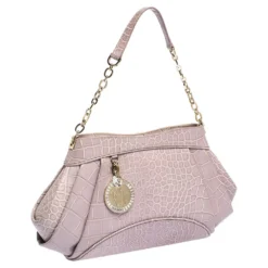 Versace Old Rose Croc Embossed Leather Shoulder Bag For Women -Versace Official Website luxury women versace used handbags p290416 009