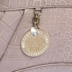 Versace Old Rose Croc Embossed Leather Shoulder Bag For Women -Versace Official Website luxury women versace used handbags p290416 010