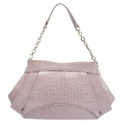 Versace Old Rose Croc Embossed Leather Shoulder Bag For Women -Versace Official Website luxury women versace used handbags p290416 012