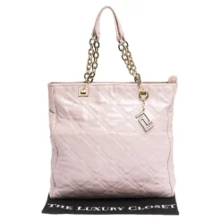 Versace Pearl Pink Leather Chain Shopper Tote For Women -Versace Official Website luxury women versace used handbags p292561 001