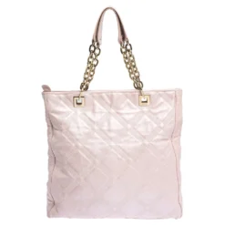 Versace Pearl Pink Leather Chain Shopper Tote For Women -Versace Official Website luxury women versace used handbags p292561 002