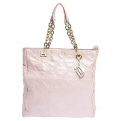 Versace Pearl Pink Leather Chain Shopper Tote For Women