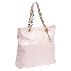 Versace Pearl Pink Leather Chain Shopper Tote For Women -Versace Official Website luxury women versace used handbags p292561 016