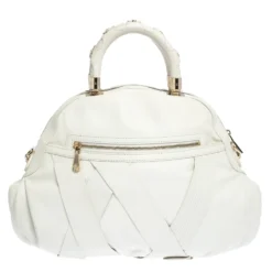 Versace White Leather Venita Bow Satchel For Women -Versace Official Website luxury women versace used handbags p292708 002