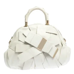 Versace White Leather Venita Bow Satchel For Women