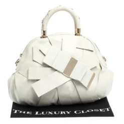 Versace White Leather Venita Bow Satchel For Women -Versace Official Website luxury women versace used handbags p292708 010