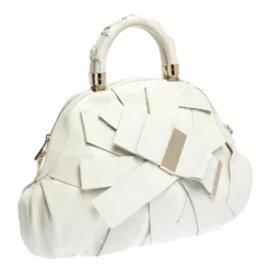 Versace White Leather Venita Bow Satchel For Women -Versace Official Website luxury women versace used handbags p292708 011