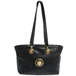 Versace Black Leather Medusa Shopper Tote For Women