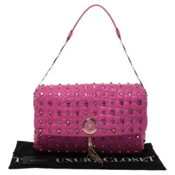 Versace Pink Leather Studded Tassel Vanitas Medea Shoulder Bag For Women -Versace Official Website luxury women versace used handbags p293390 004