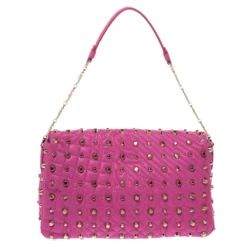 Versace Pink Leather Studded Tassel Vanitas Medea Shoulder Bag For Women -Versace Official Website luxury women versace used handbags p293390 007