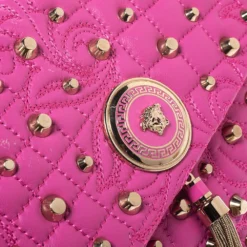Versace Pink Leather Studded Tassel Vanitas Medea Shoulder Bag For Women -Versace Official Website luxury women versace used handbags p293390 008