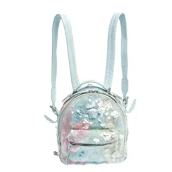 Versace Light Blue Suede And Leather Embellished Sequin Palazzo Medusa Backpack For Women