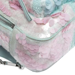 Versace Light Blue Suede And Leather Embellished Sequin Palazzo Medusa Backpack For Women -Versace Official Website luxury women versace used handbags p293735 004