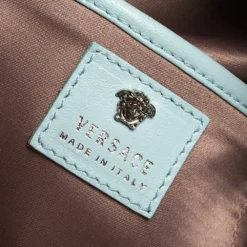 Versace Light Blue Suede And Leather Embellished Sequin Palazzo Medusa Backpack For Women -Versace Official Website luxury women versace used handbags p293735 007