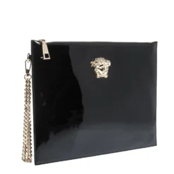Versace Black Patent Leather Medusa Wristlet Pouch For Women -Versace Official Website luxury women versace used handbags p294182 006