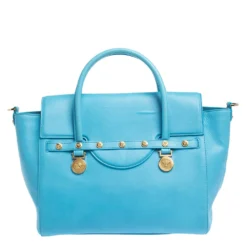 Versace Blue Leather Medusa Medallion Satchel For Women -Versace Official Website luxury women versace used handbags p294347 002