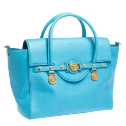 Versace Blue Leather Medusa Medallion Satchel For Women -Versace Official Website luxury women versace used handbags p294347 010