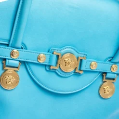 Versace Blue Leather Medusa Medallion Satchel For Women -Versace Official Website luxury women versace used handbags p294347 011