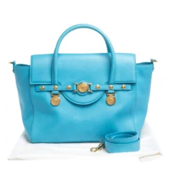 Versace Blue Leather Medusa Medallion Satchel For Women -Versace Official Website luxury women versace used handbags p294347 012
