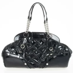 Versace Black Patent Chain Link Handle Satchel For Women -Versace Official Website luxury women versace used handbags p29688 003