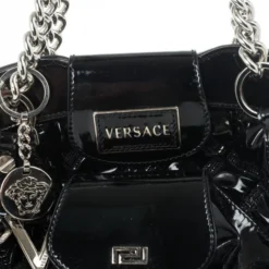 Versace Black Patent Chain Link Handle Satchel For Women -Versace Official Website luxury women versace used handbags p29688 009